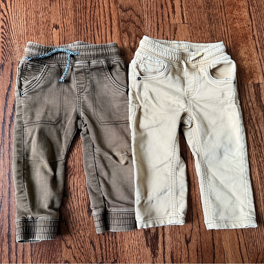 2 Pair Cat & Jack Brown and Tan Boy Joggers - Size 18 months